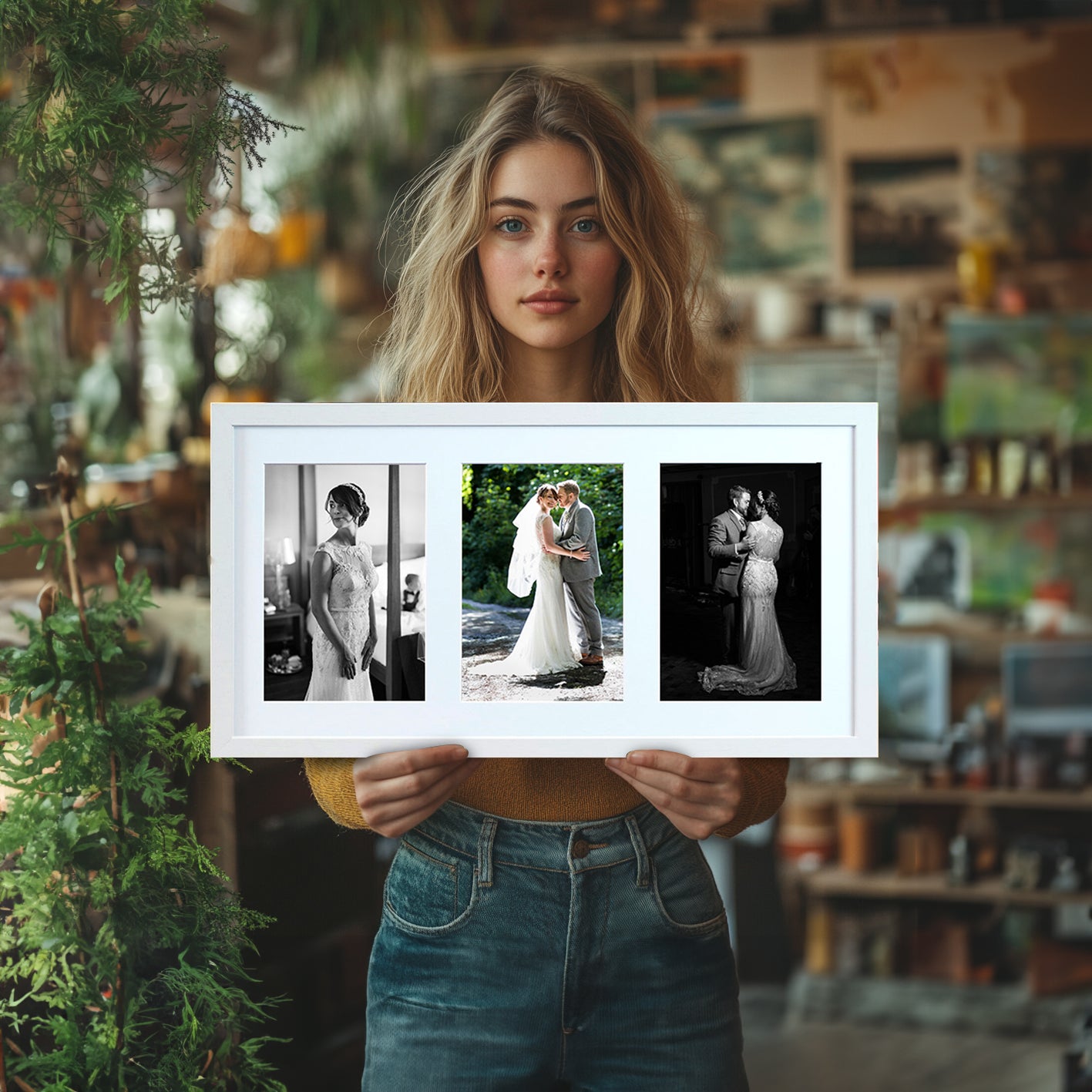 Triple Aperture Frame White 59x30cm