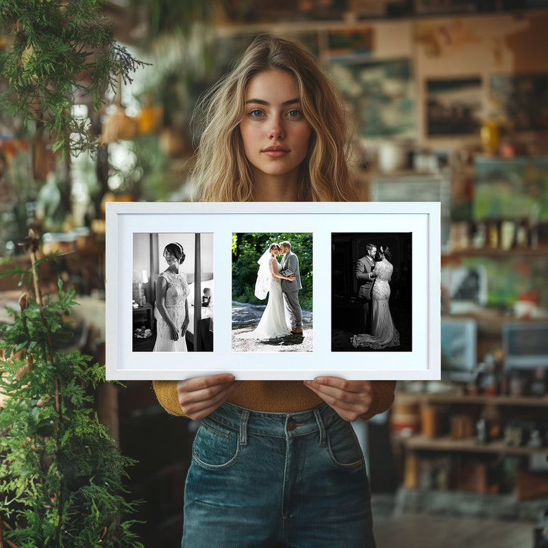 Triple Aperture Frame White 59x30cm